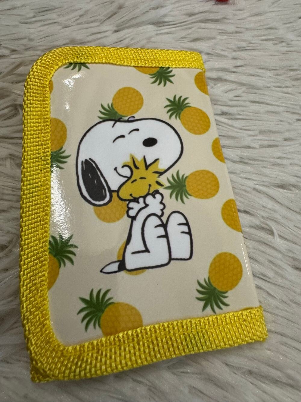 Snoopy and Woodstock pineapple wallet with zipper background of pineapples